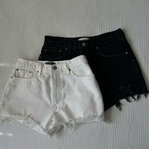 Abercrombie & Fitch Jean Mom Shorts High Rise Waist Distressed Black White 2 26